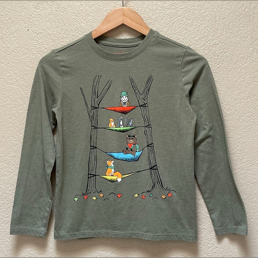 Boy Cat & Jack Green Fall Outdoors Theme Long Sleeve Shirt Size- M 8/10